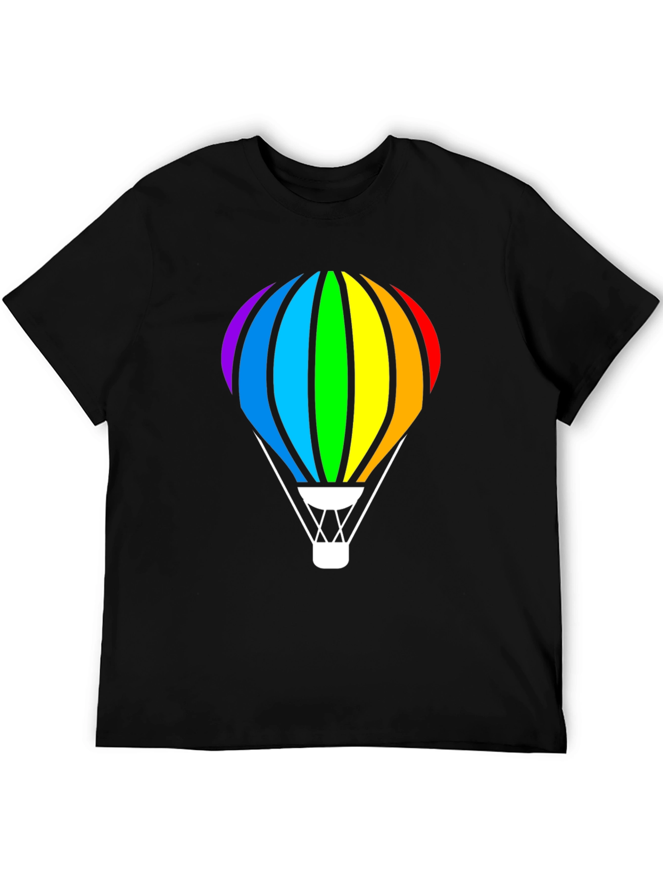 Rainbow Hot Air Balloon Black T-Shirt