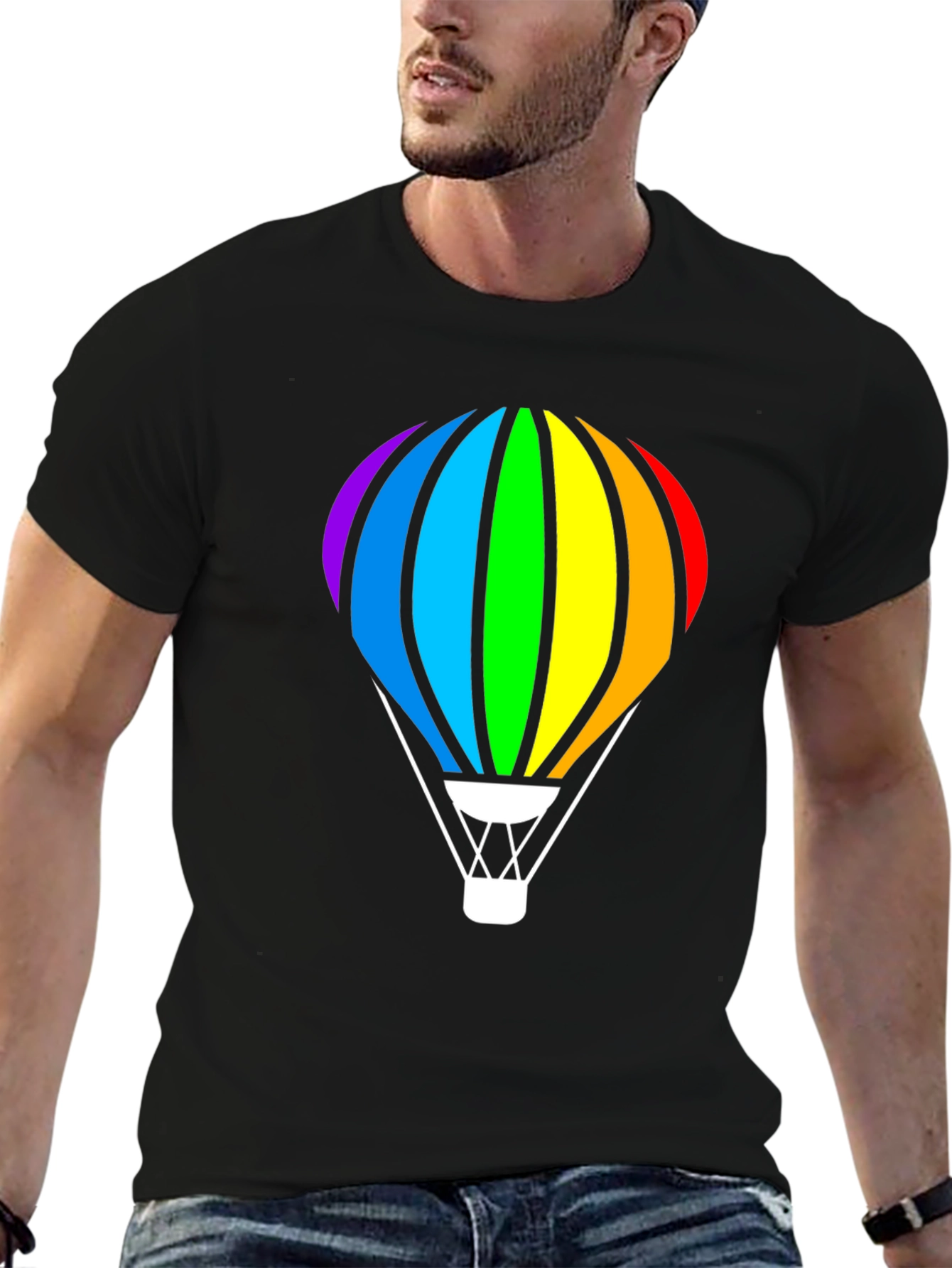 Rainbow Hot Air Balloon Black T-Shirt