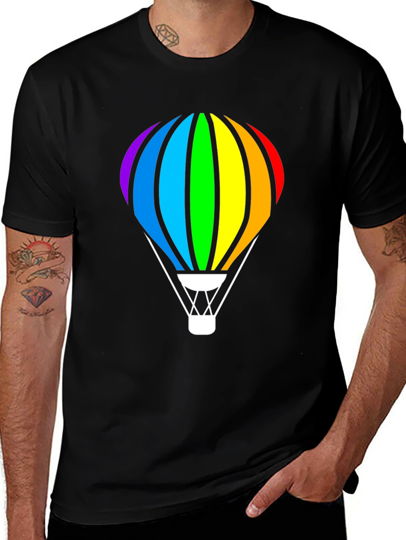 Rainbow Hot Air Balloon Black T-Shirt