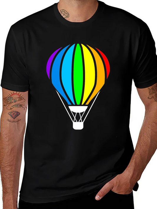 Rainbow Hot Air Balloon Black T-Shirt