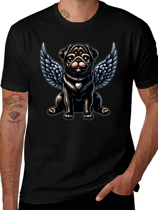 Angel Pug Graphic Tee - Black Cotton T-Shirt