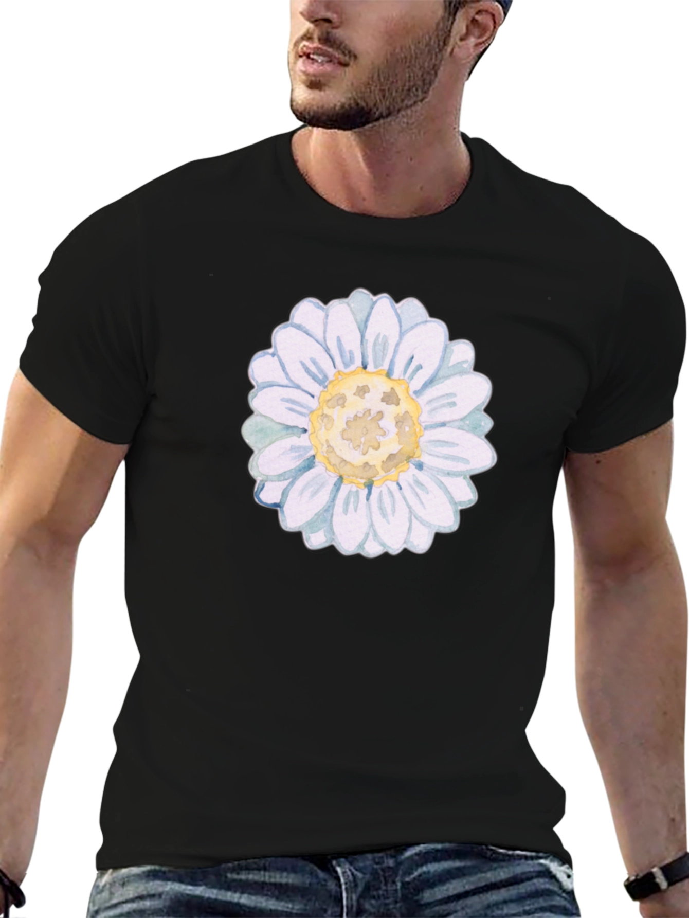 Daisy Flower Graphic Black T-Shirt