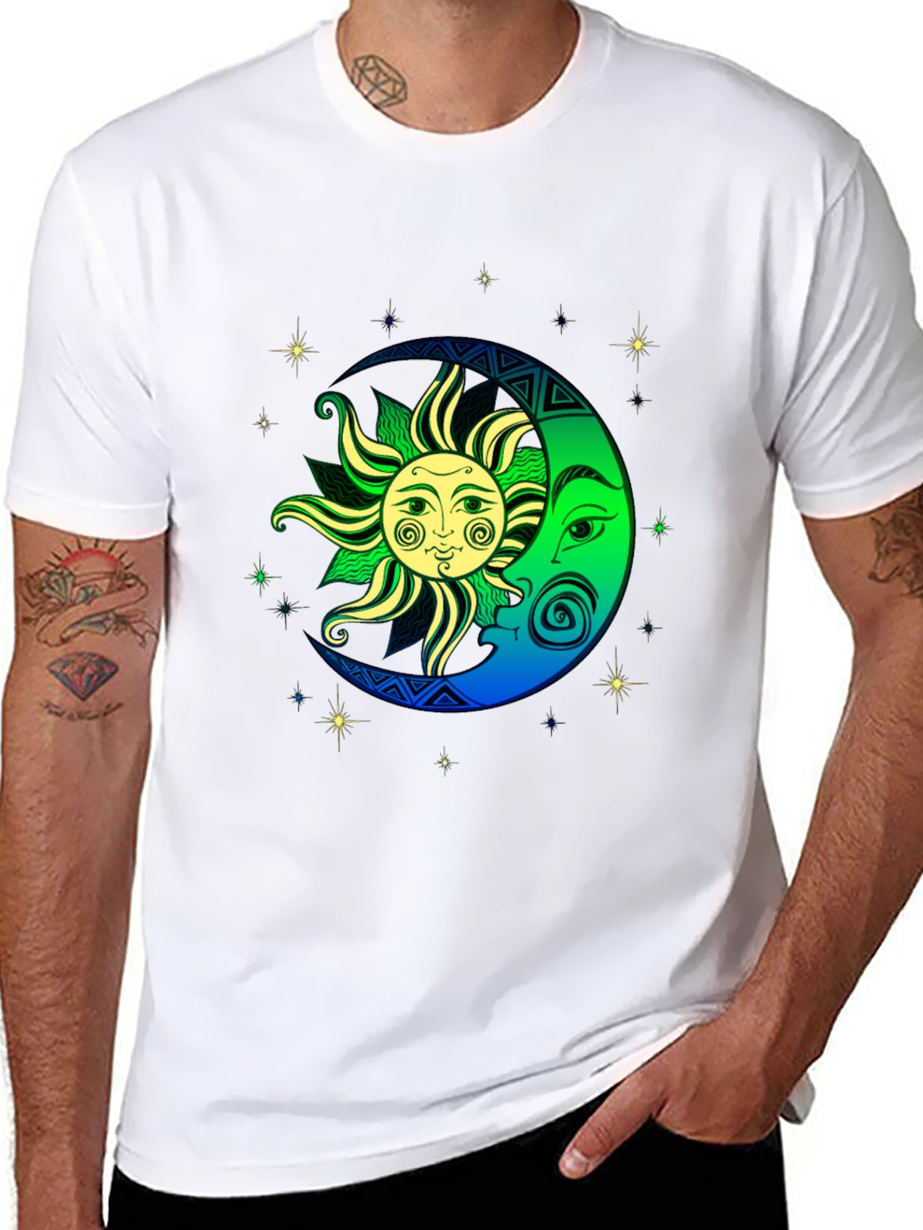 Celestial Sun and Moon Graphic T-Shirt