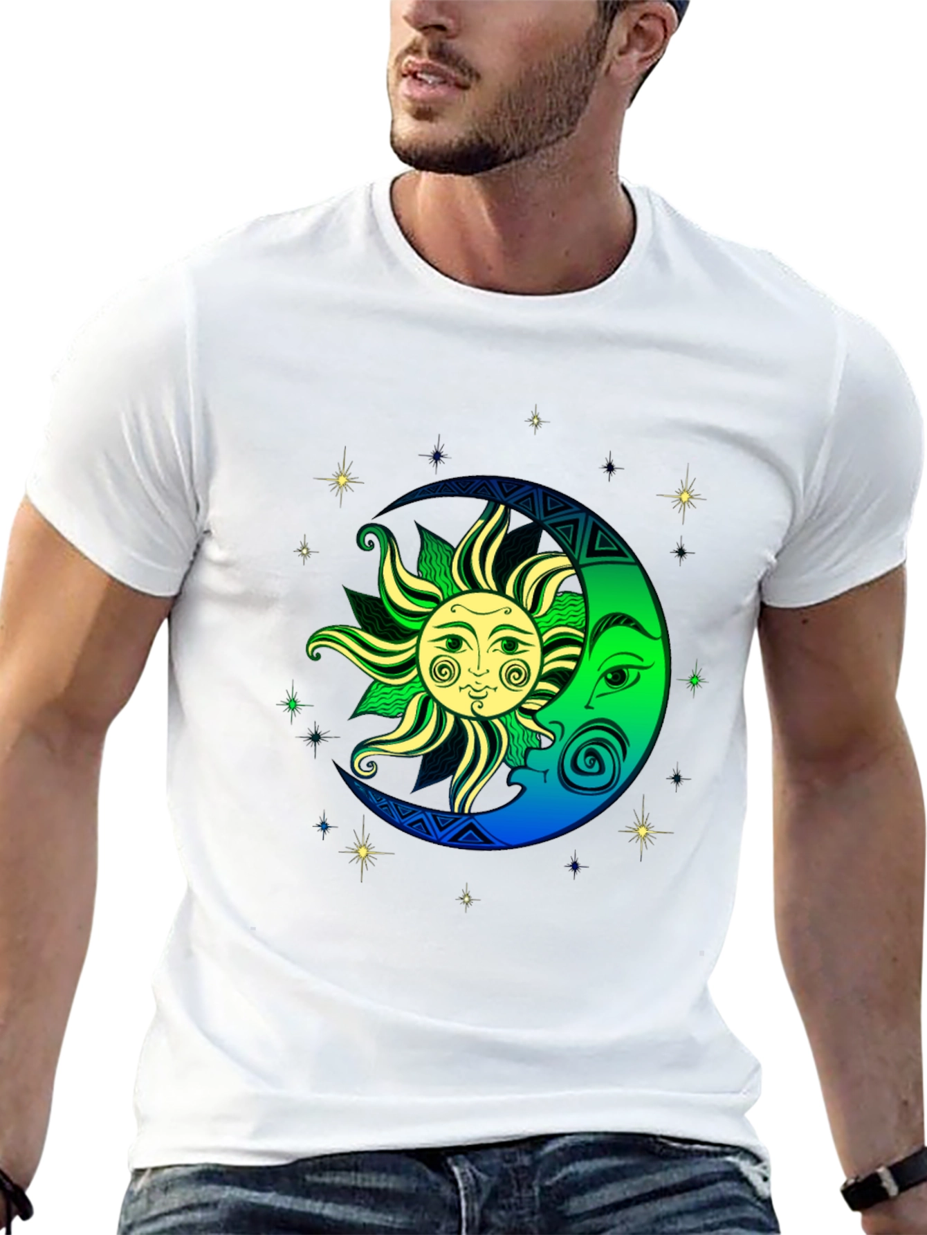Celestial Sun and Moon Graphic T-Shirt