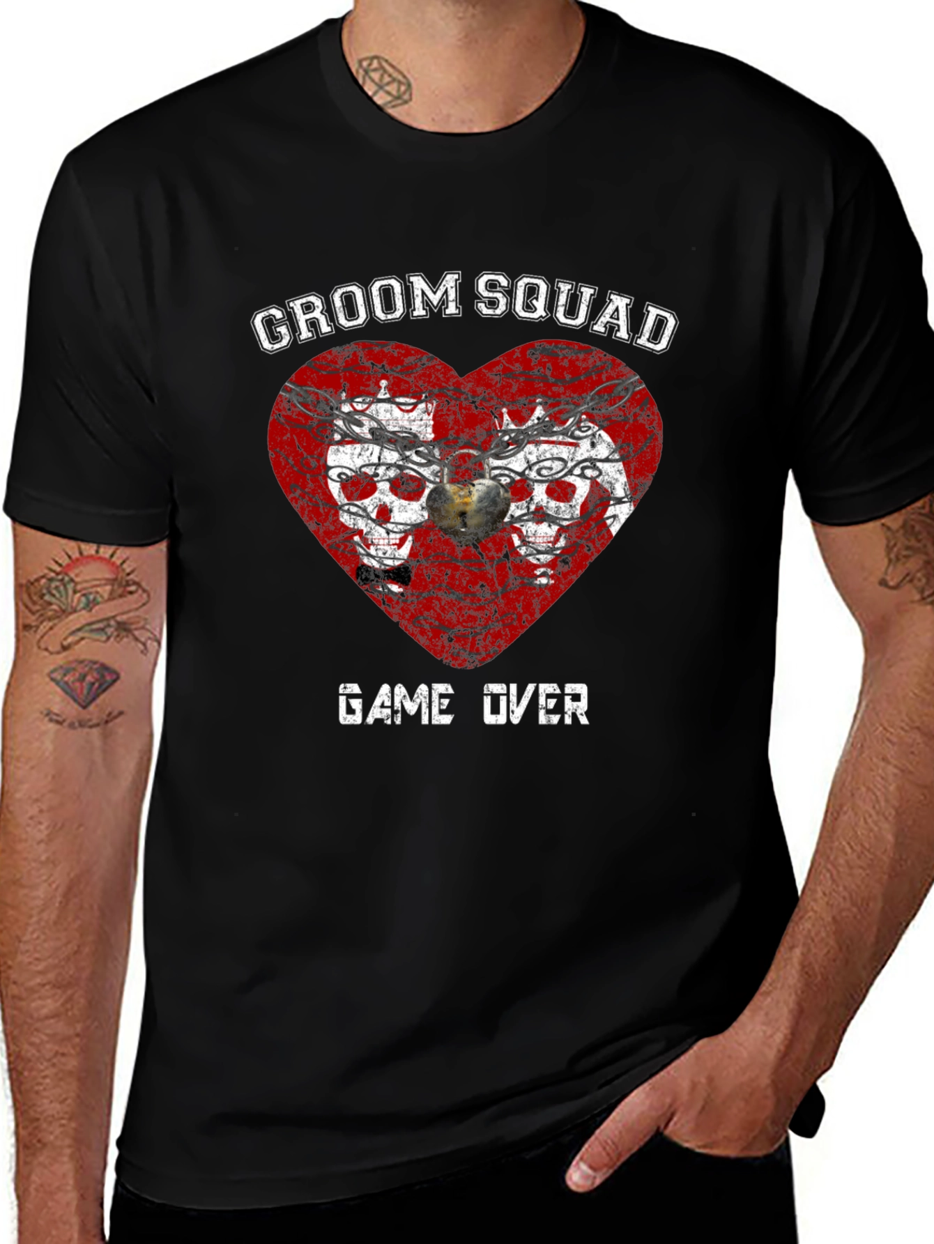 Groom Squad Skull Heart Graphic T-Shirt