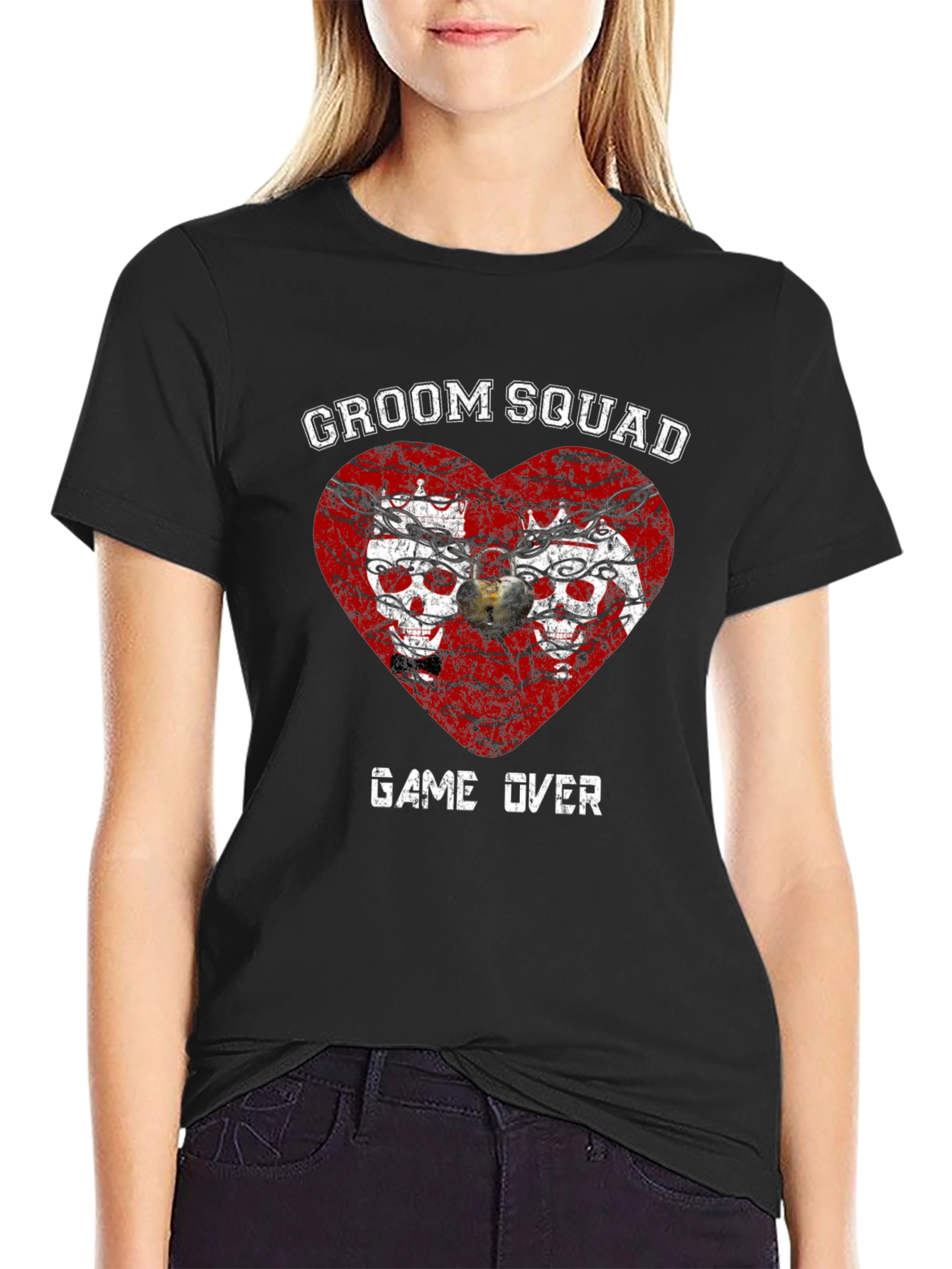 Groom Squad Skull Heart Graphic T-Shirt