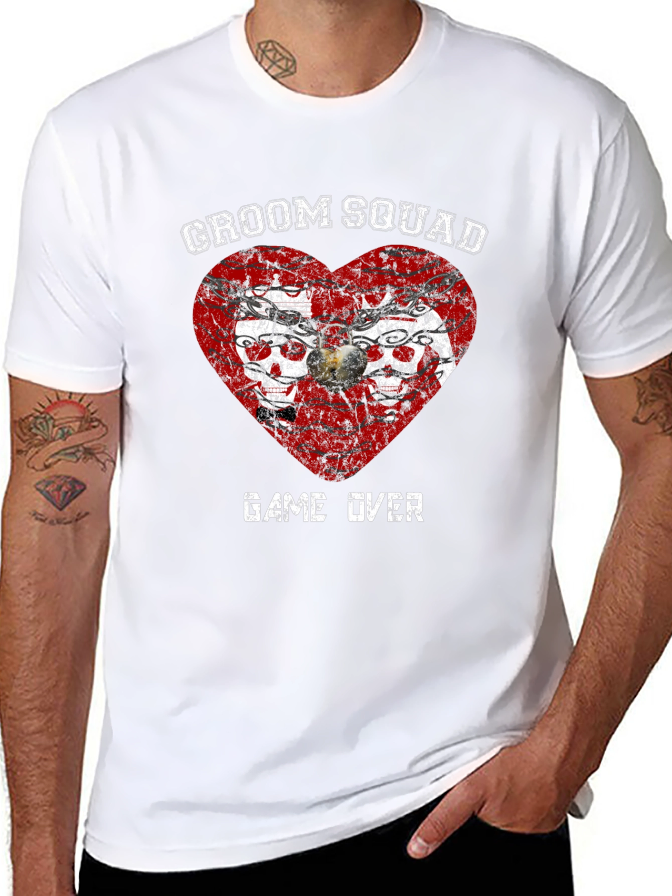 Groom Squad Skull Heart Graphic T-Shirt