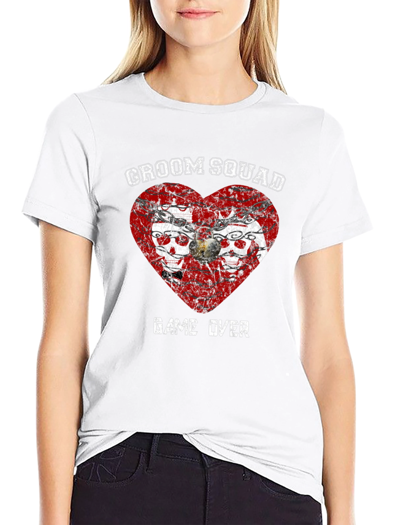 Groom Squad Skull Heart Graphic T-Shirt