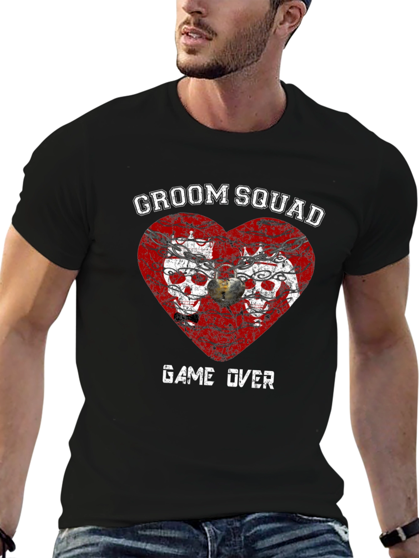 Groom Squad Skull Heart Graphic T-Shirt