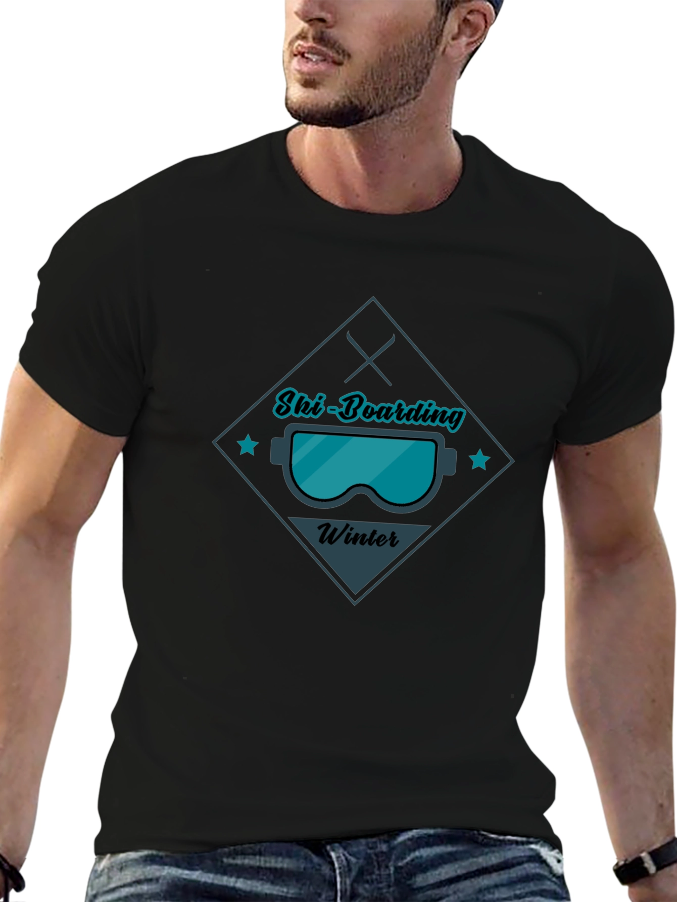 Ski-Boarding Winter Graphic Tee - Black
