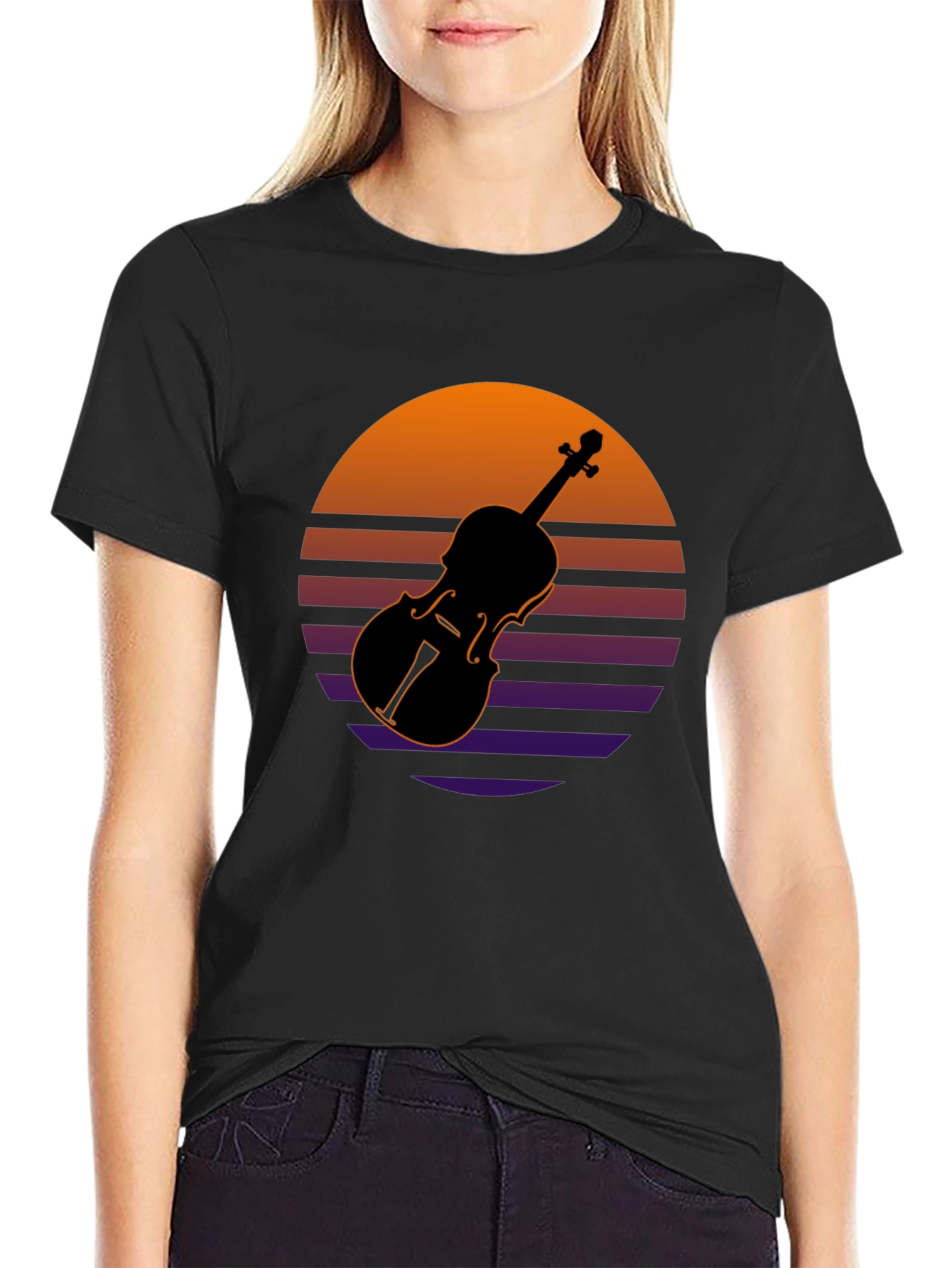 Retro Violin Sunset Graphic Tee