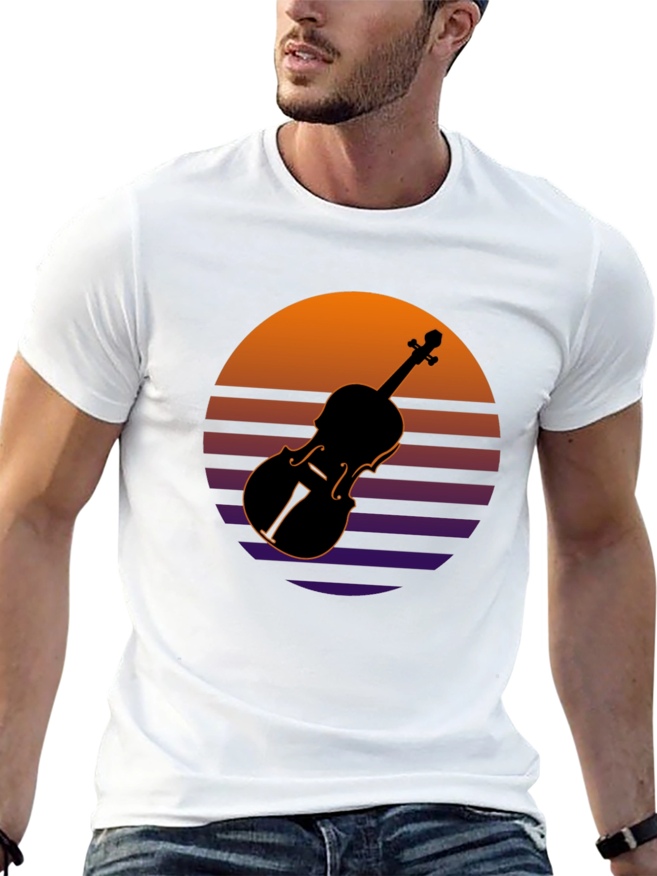 Retro Violin Sunset Graphic Tee
