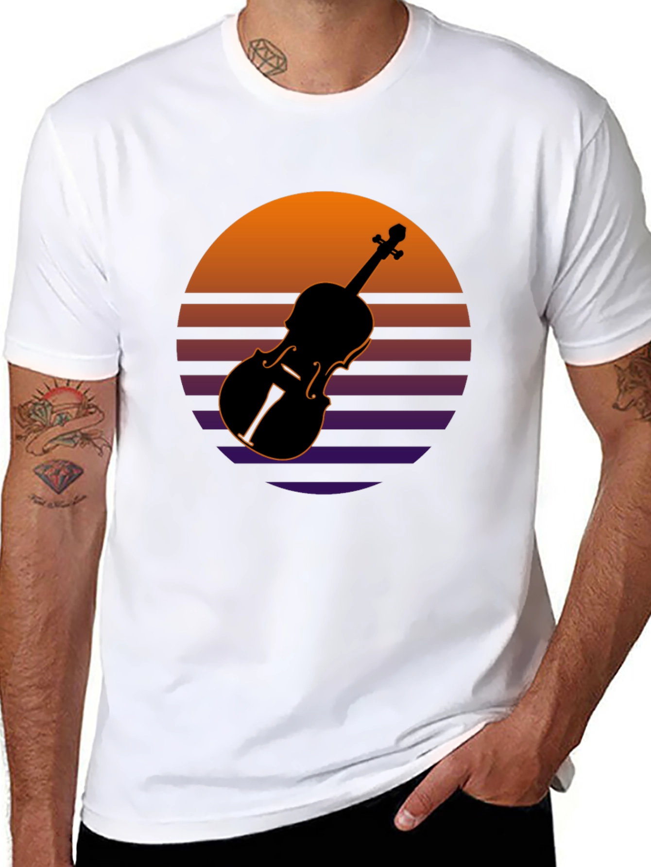 Retro Violin Sunset Graphic Tee