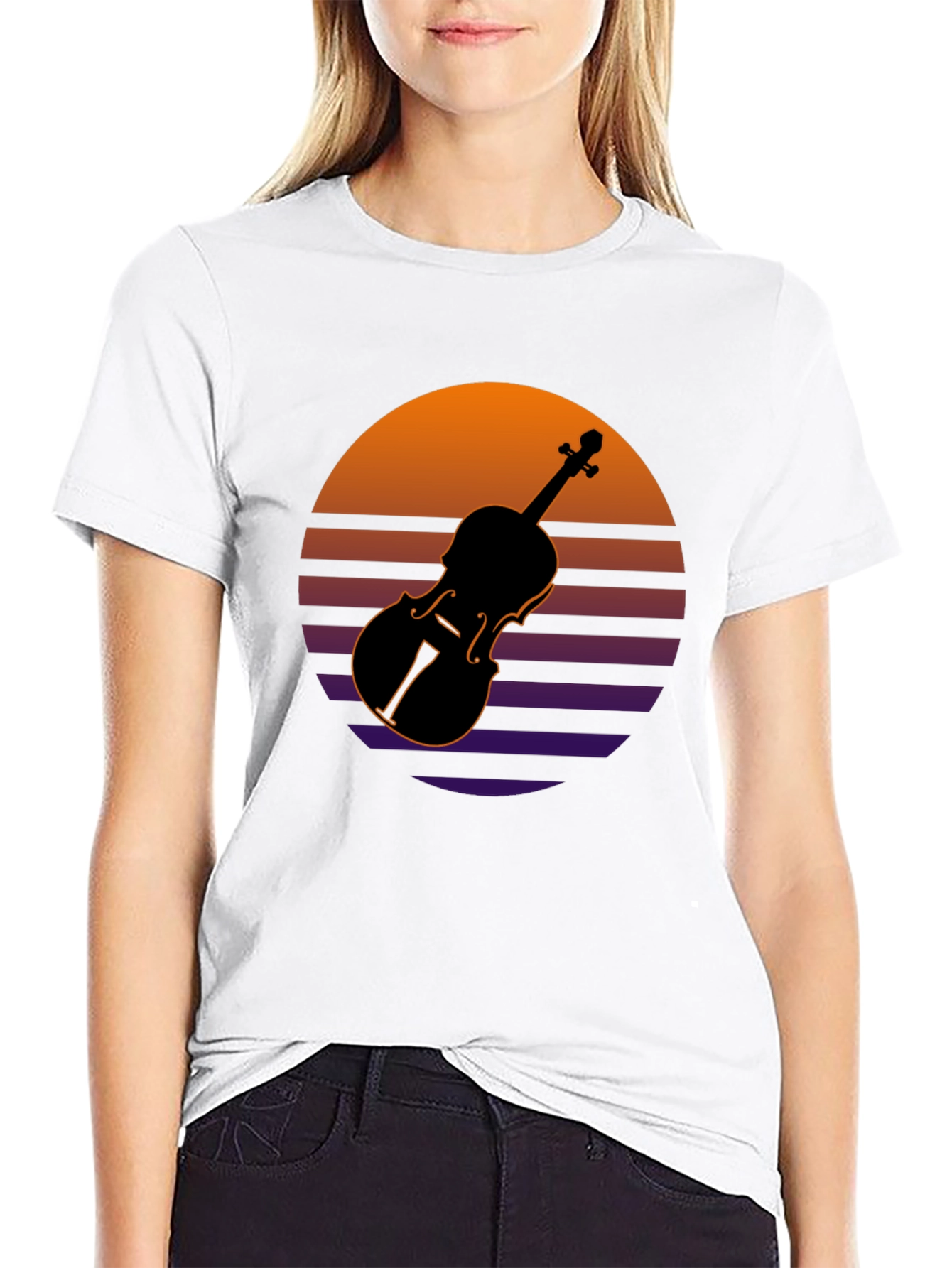 Retro Violin Sunset Graphic Tee