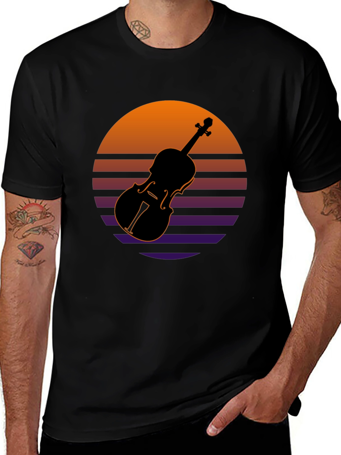 Retro Violin Sunset Graphic Tee