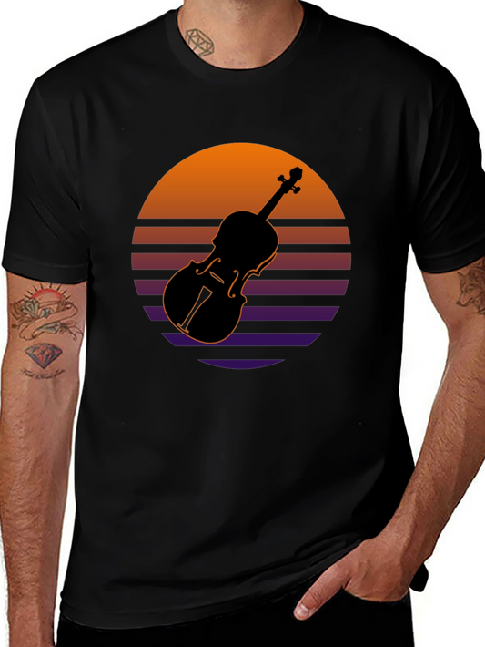 Retro Violin Sunset Graphic Tee