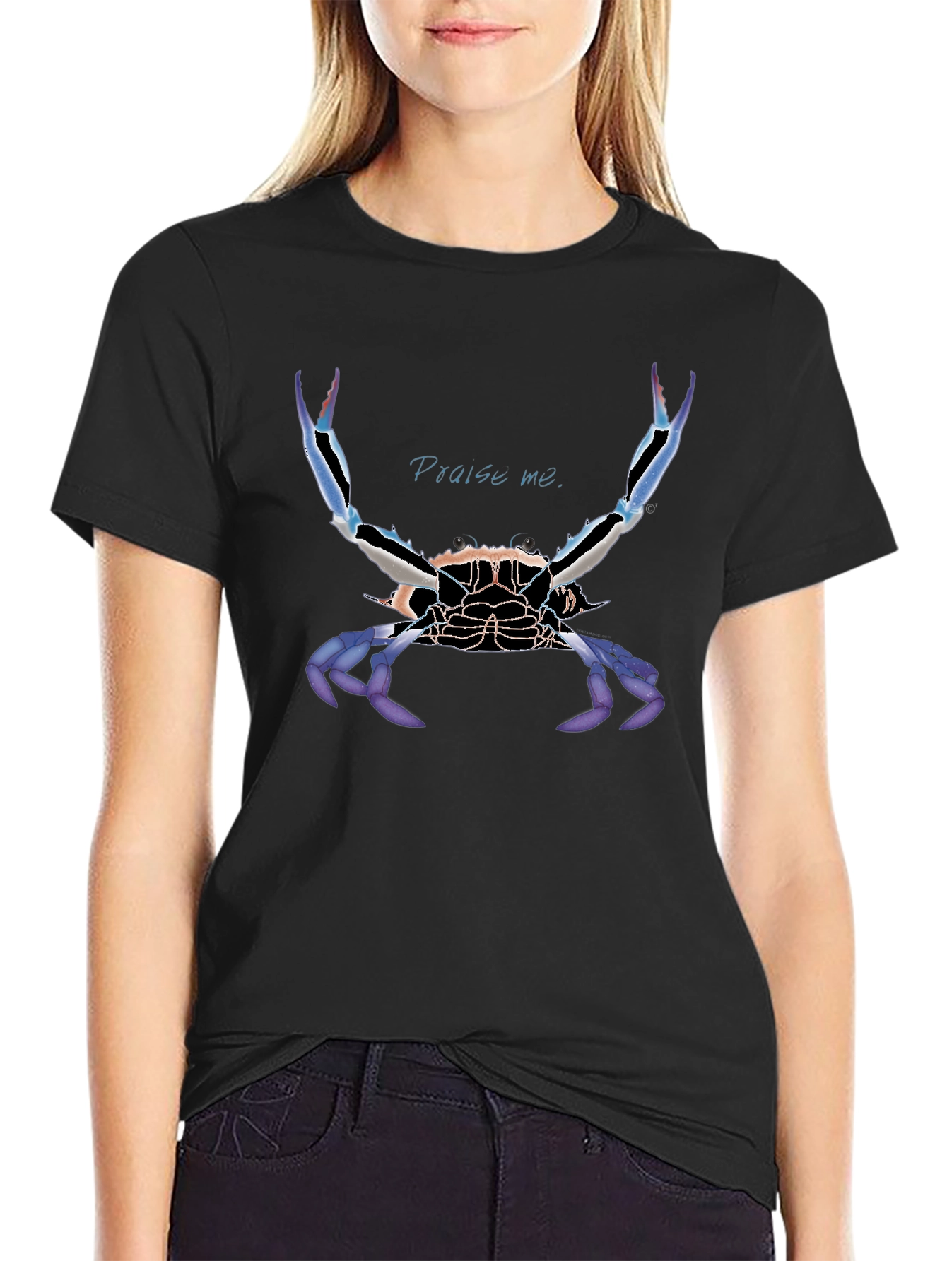 Praise Me Crab Graphic Tee - Black Cotton T-Shirt