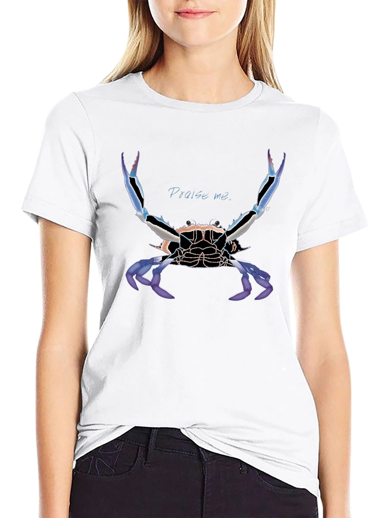 Praise Me Crab Graphic Tee - Black Cotton T-Shirt