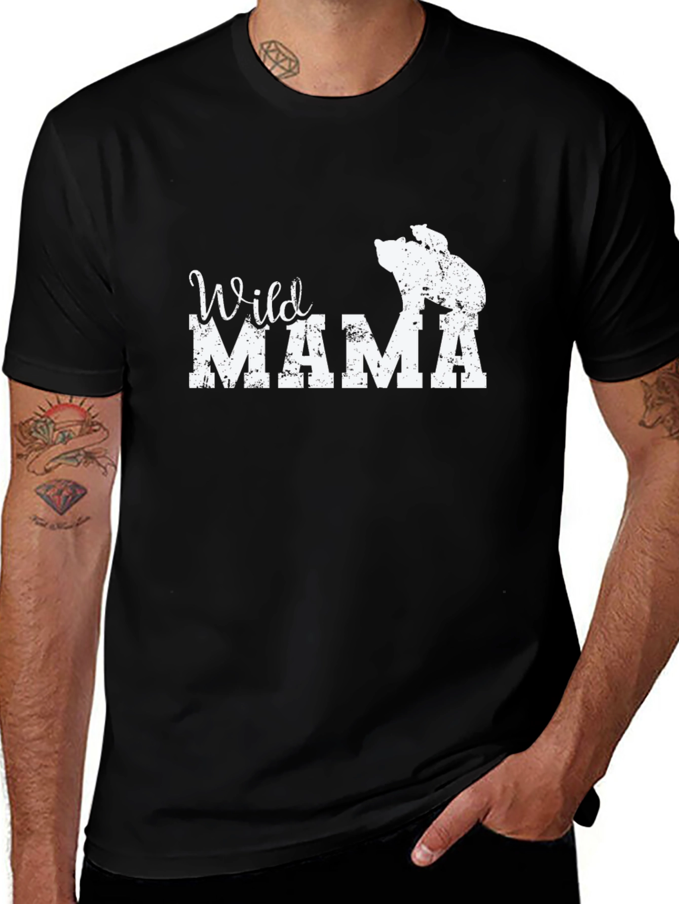 Wild Mama Bear T-Shirt - Black Crew Neck Tee