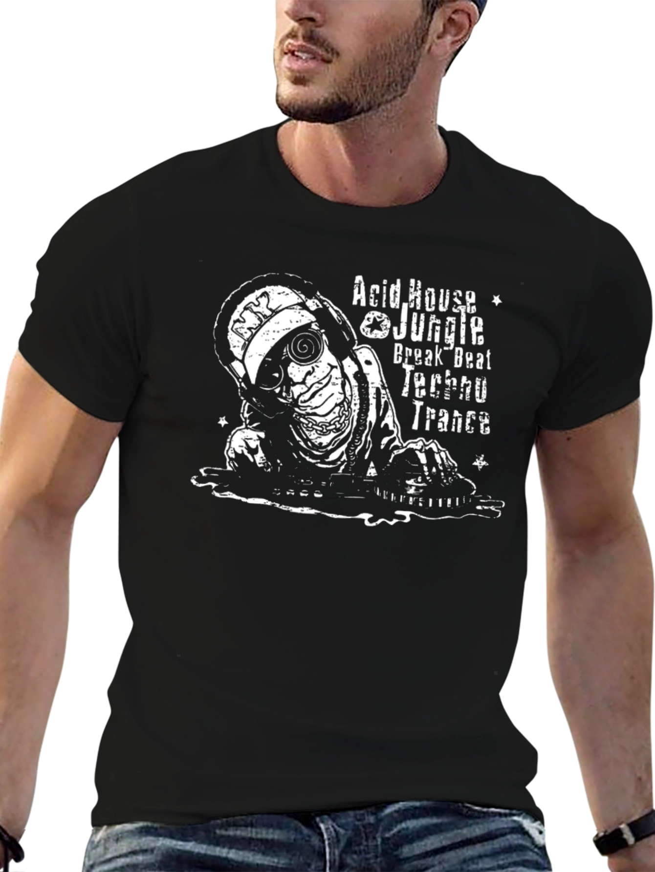 DJ Skeleton Graphic Tee - Acid House Music Shirt