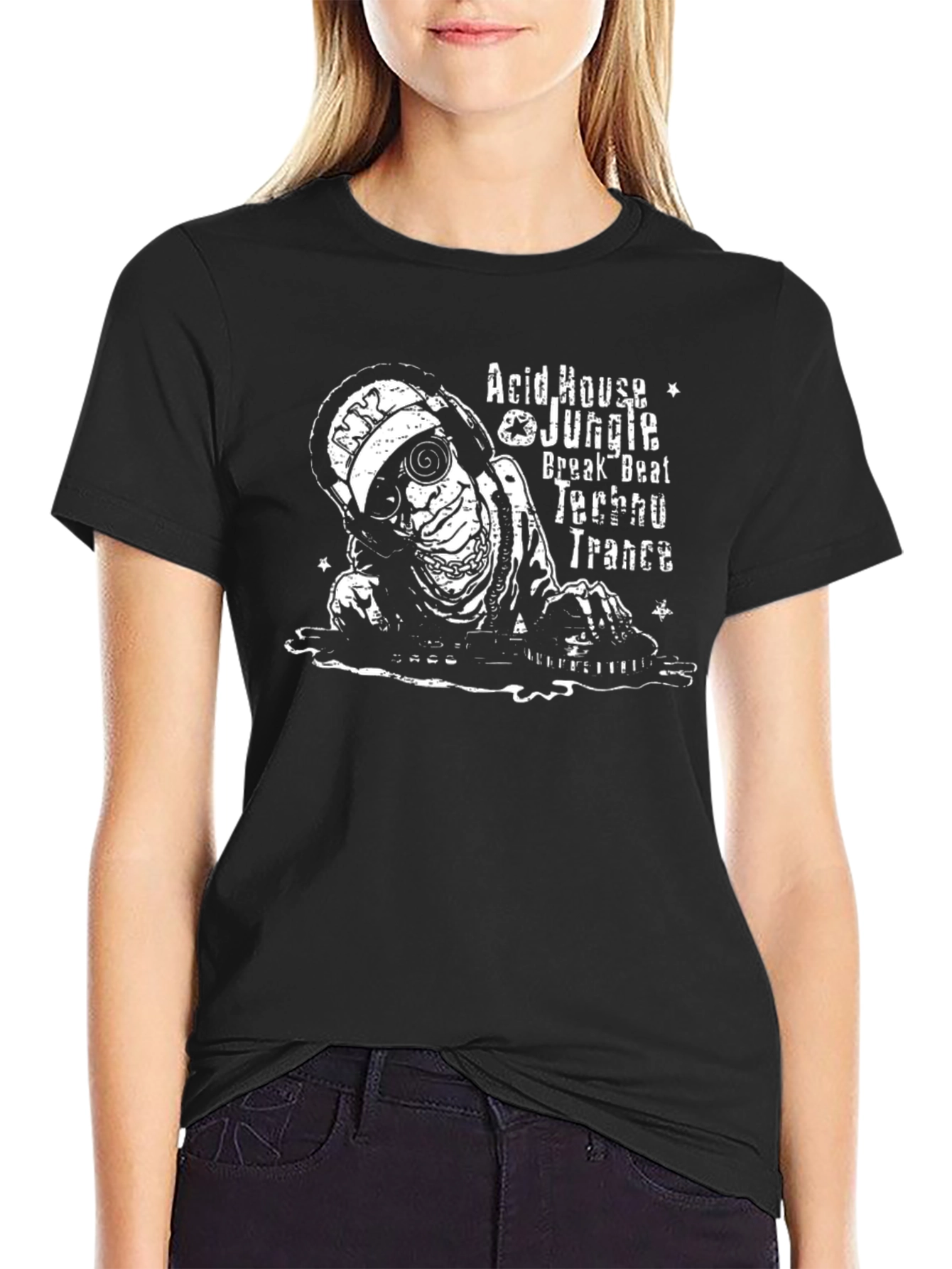 DJ Skeleton Graphic Tee - Acid House Music Shirt