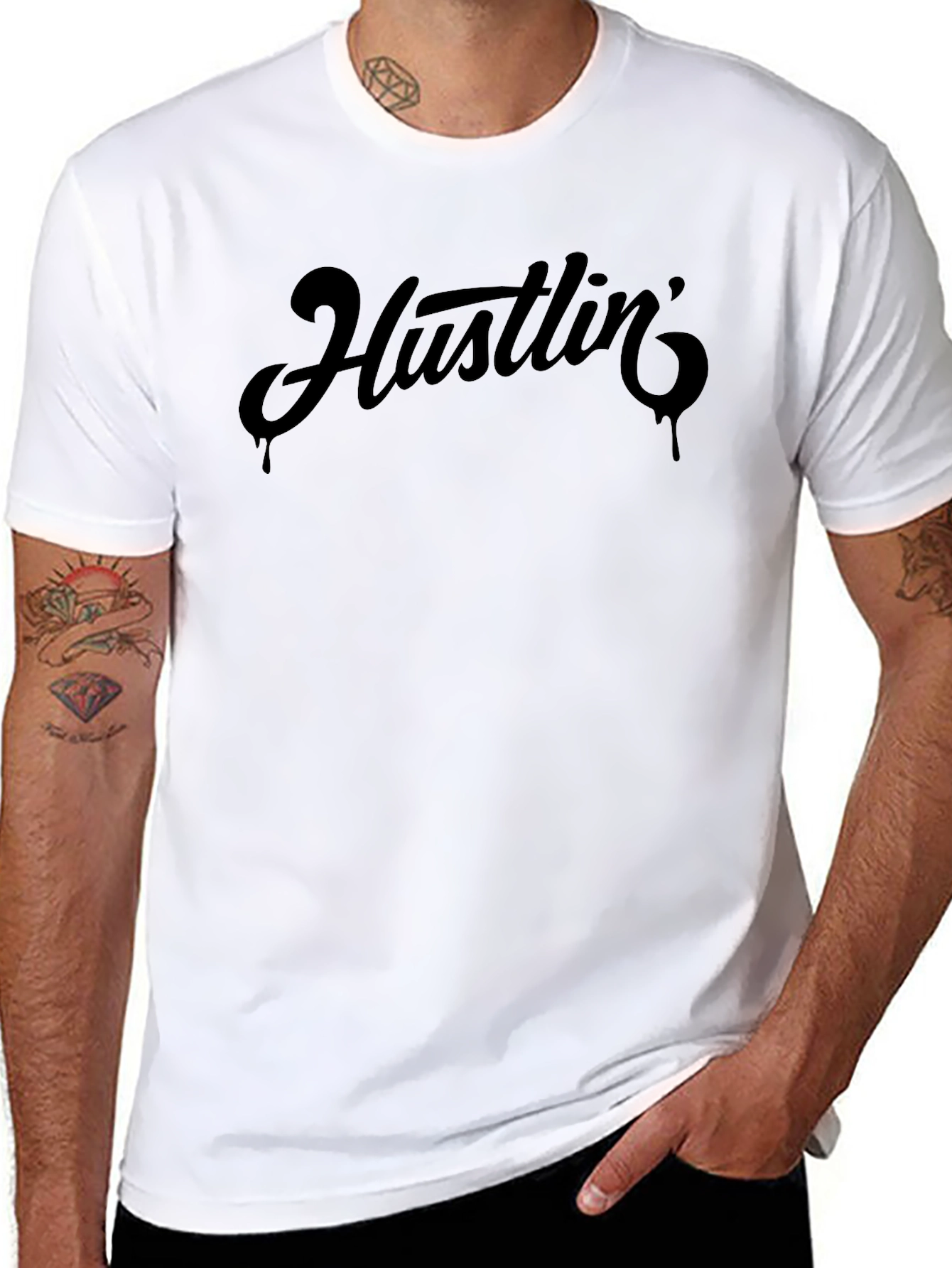 Hustlin Black Graphic Tee - Stylish Menswear