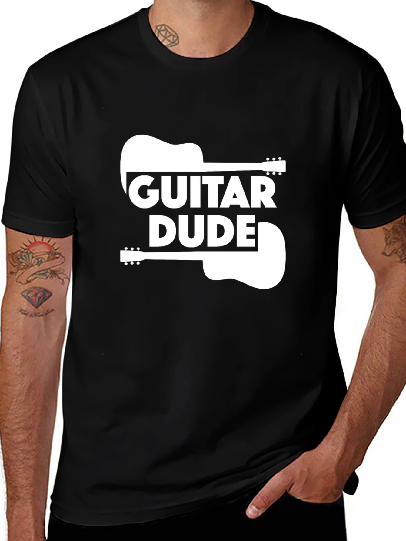 Guitar Dude Graphic Tee - Black Cotton T-Shirt