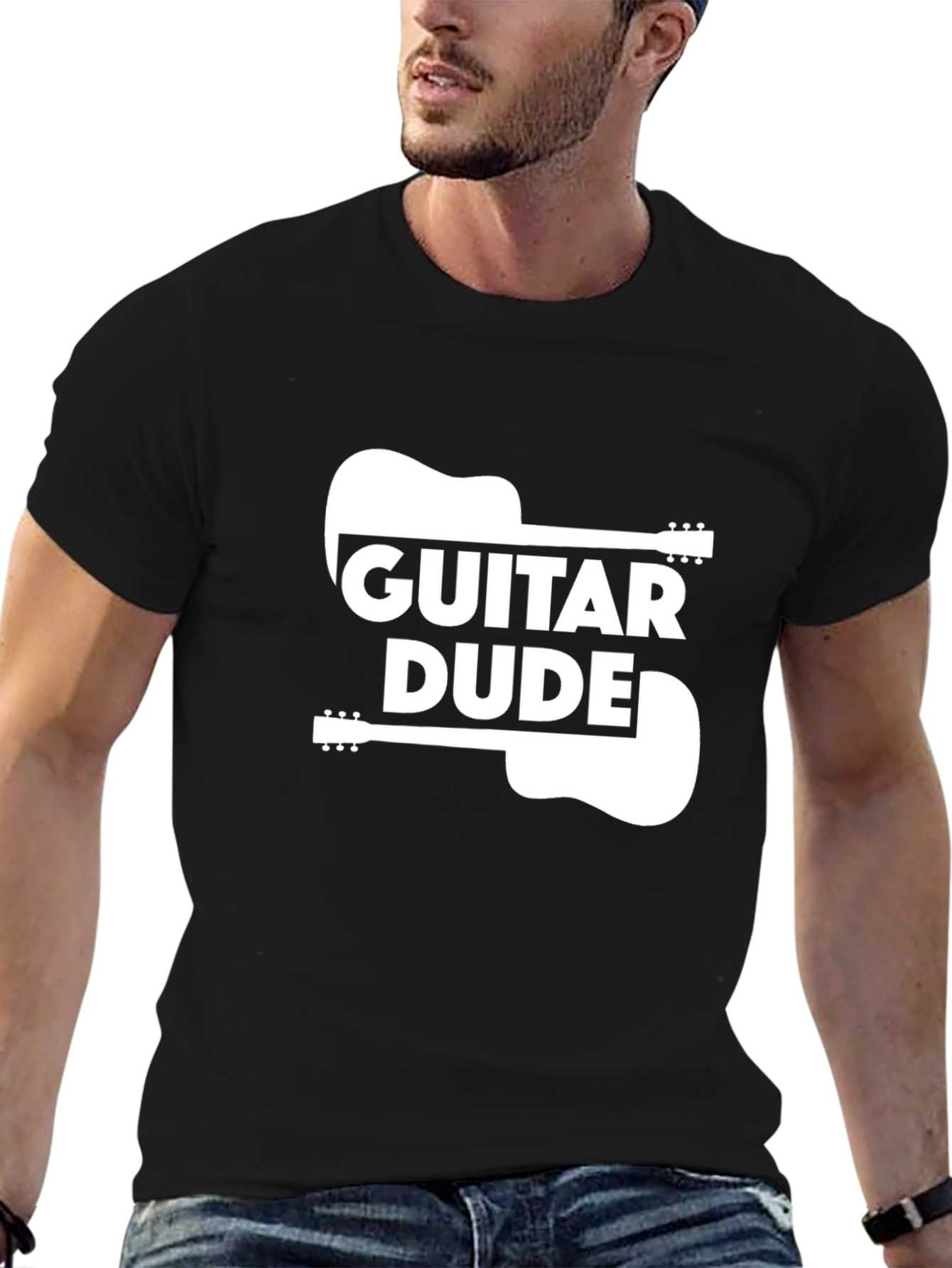 Guitar Dude Graphic Tee - Black Cotton T-Shirt