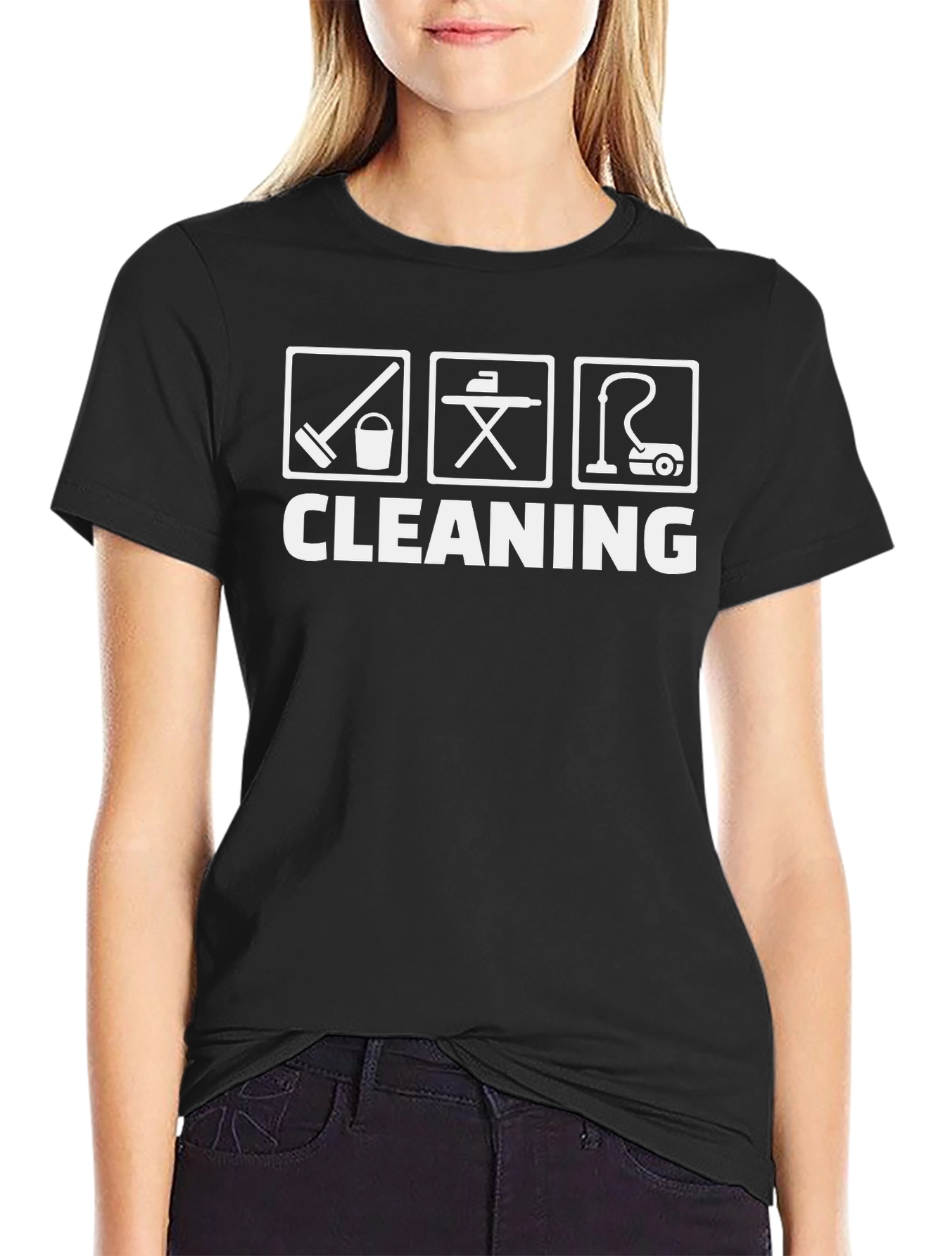 Funny Cleaning Icons Black T-Shirt