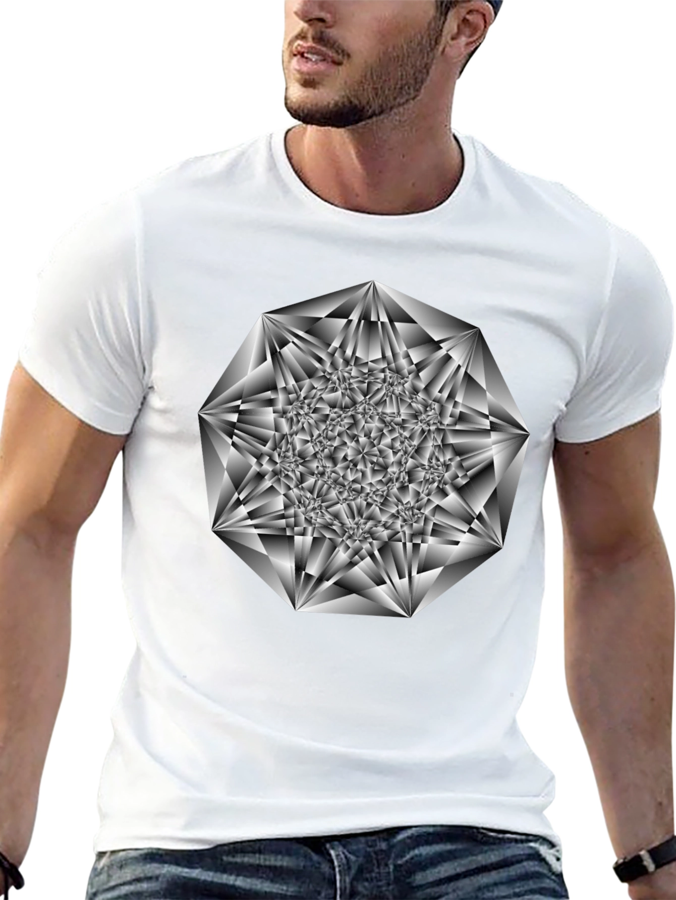 Abstract Geometric Print Black T-Shirt
