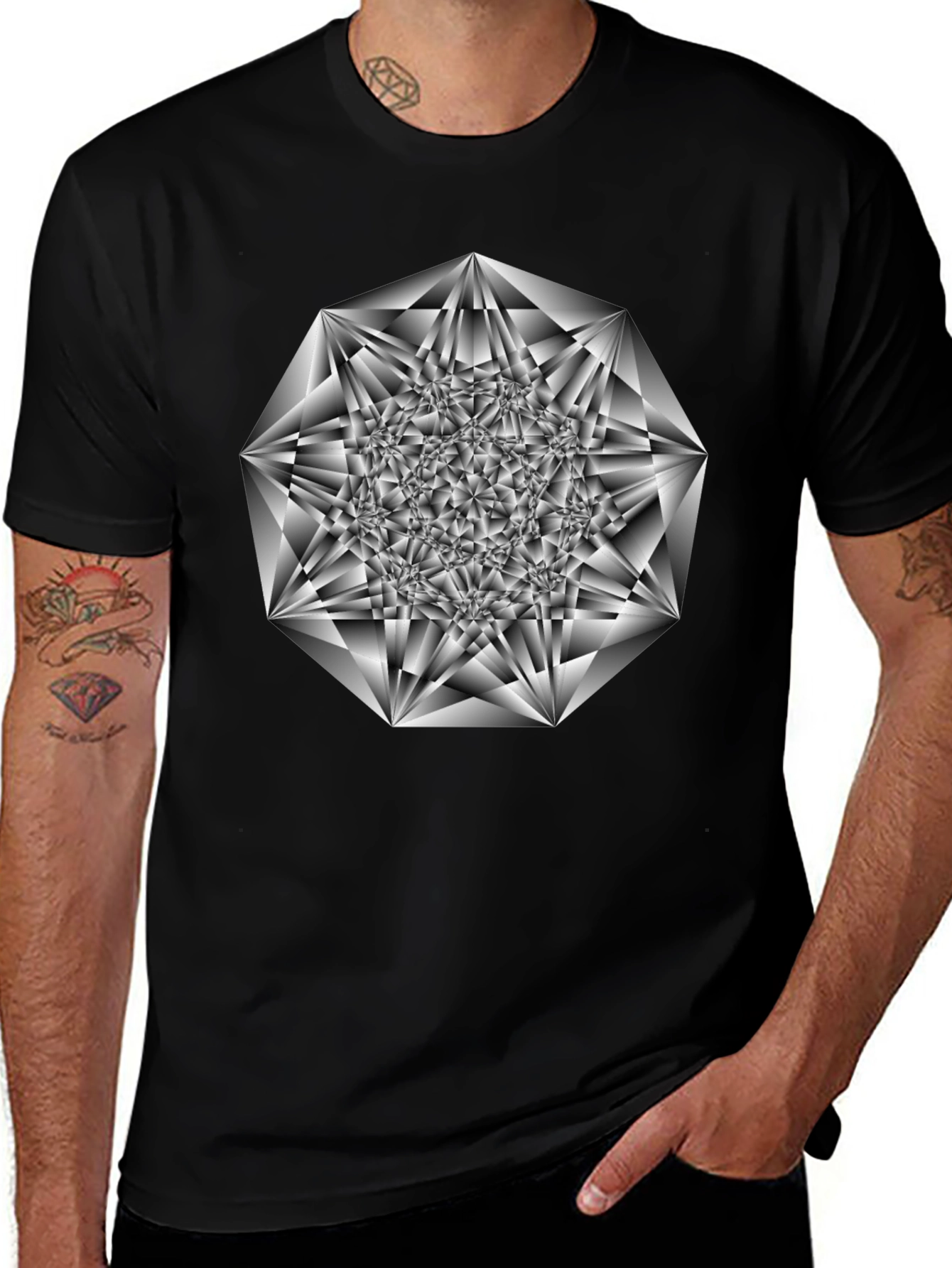 Abstract Geometric Print Black T-Shirt