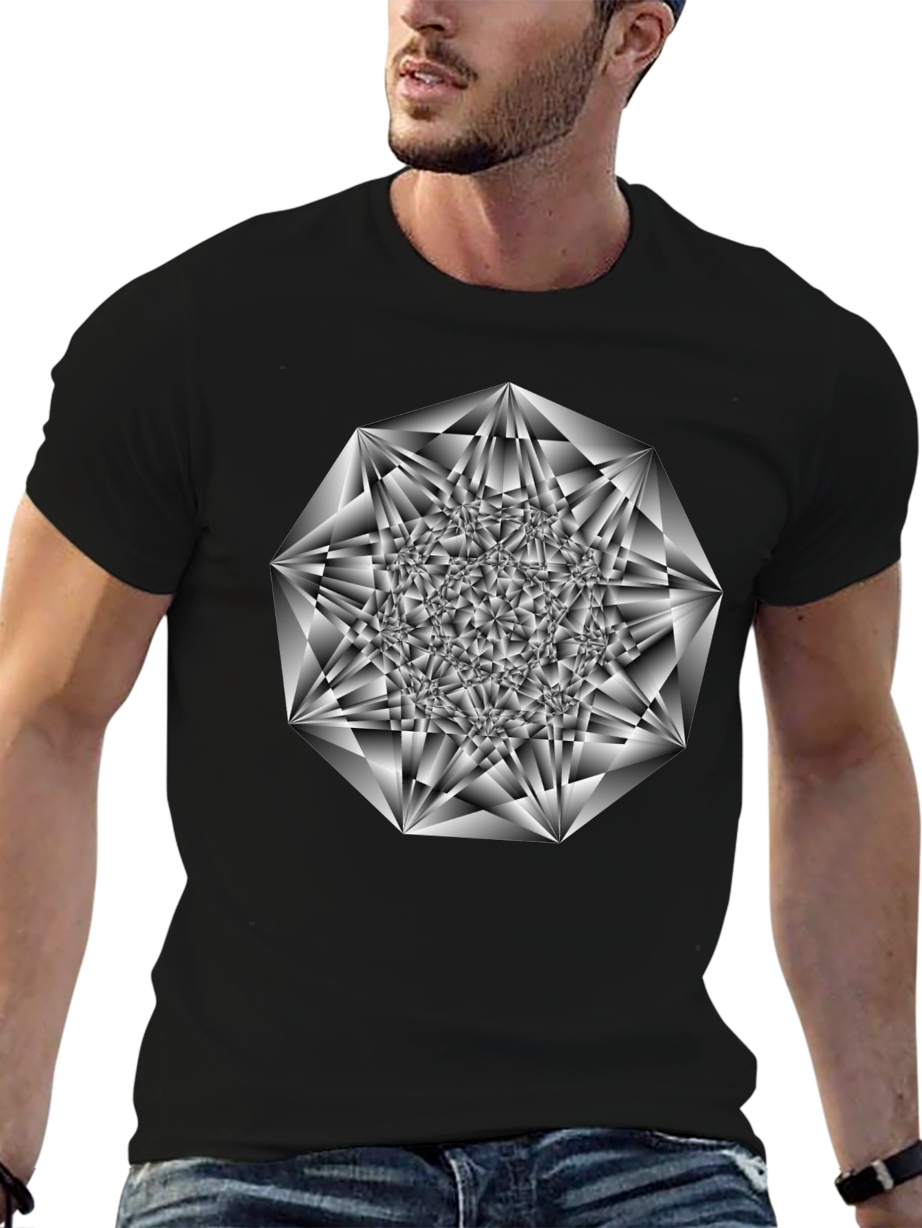 Abstract Geometric Print Black T-Shirt