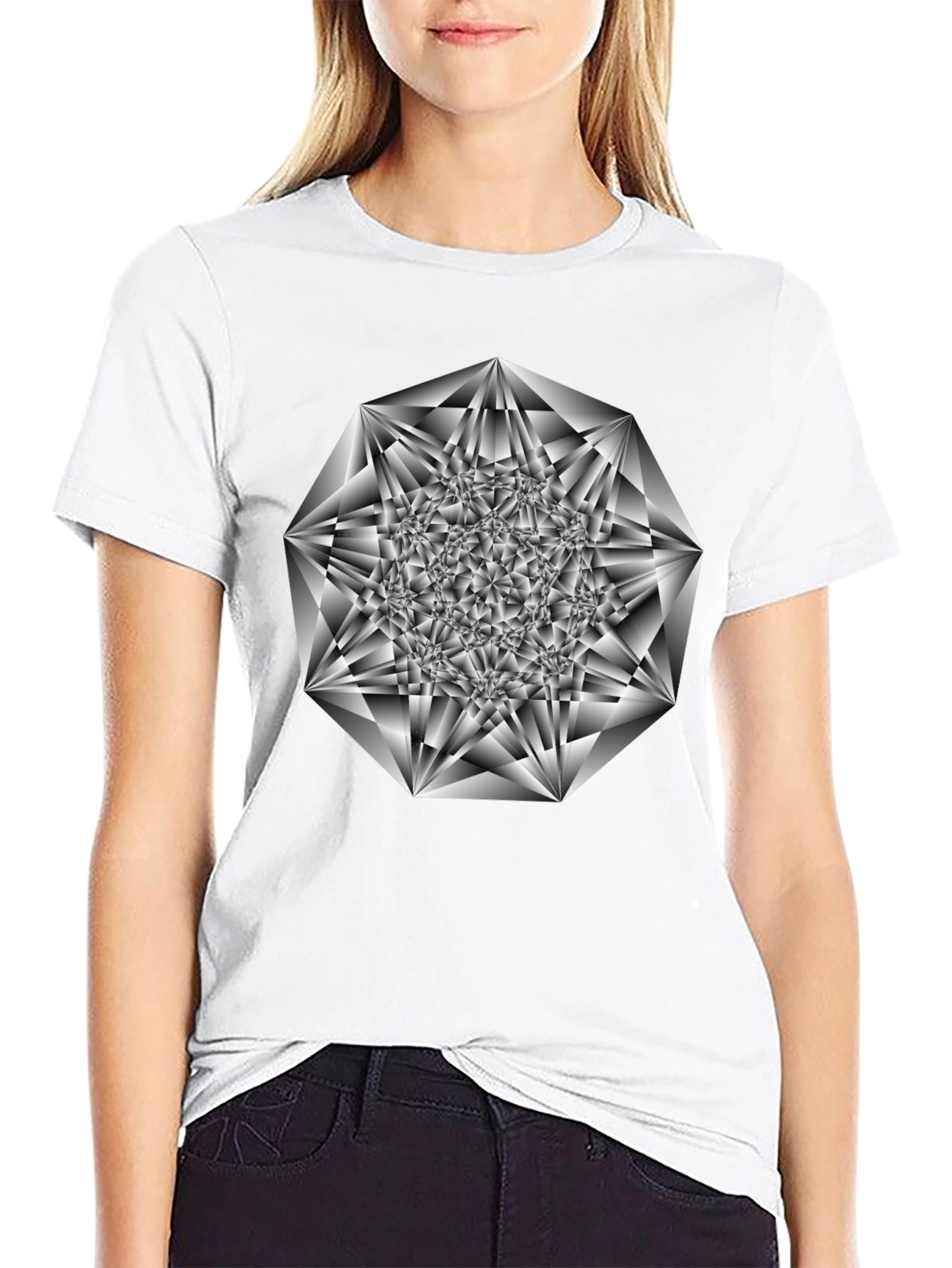 Abstract Geometric Print Black T-Shirt
