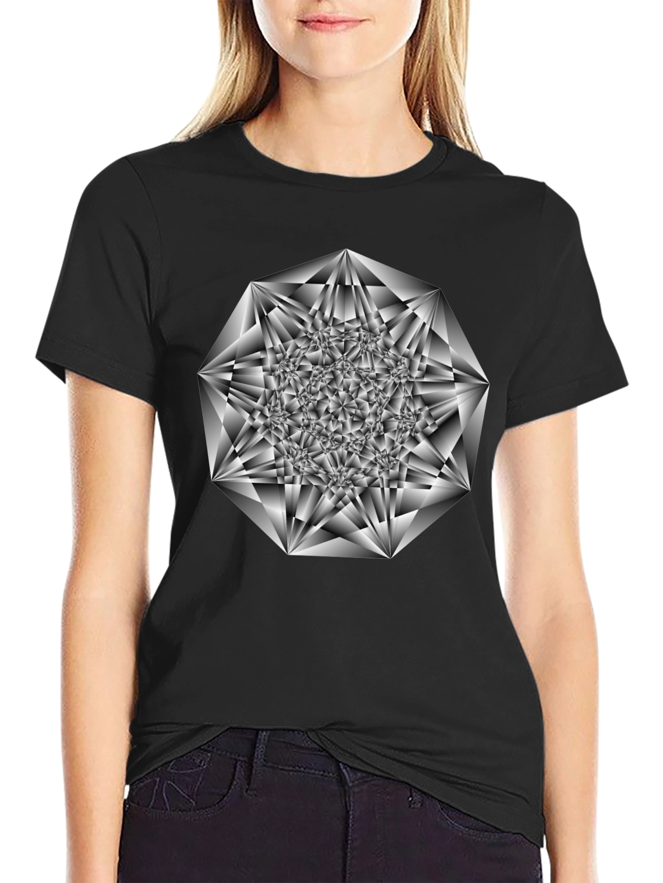 Abstract Geometric Print Black T-Shirt