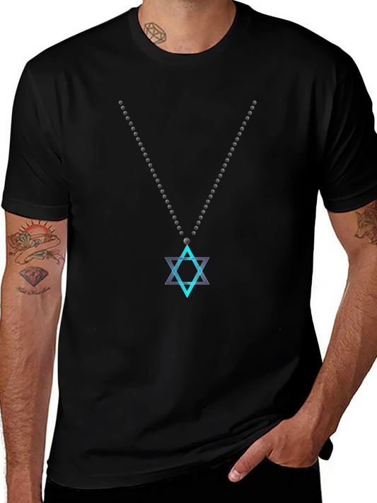 Star of David Necklace Graphic Tee - Black Cotton