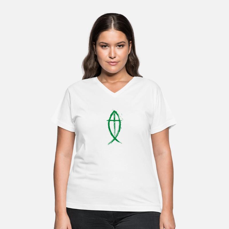 GreenCross And Fish Christian Design - Green