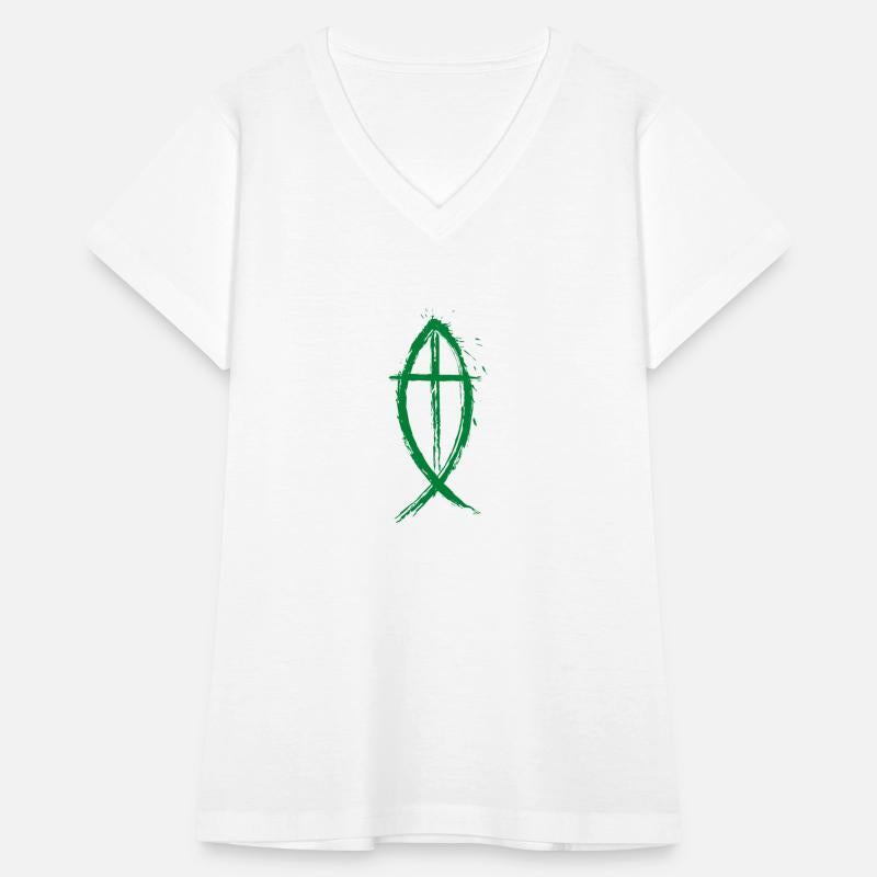 GreenCross And Fish Christian Design - Green