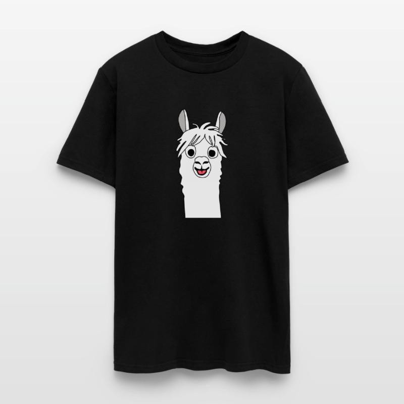 Grinning alpaca comic lama in white with large eye