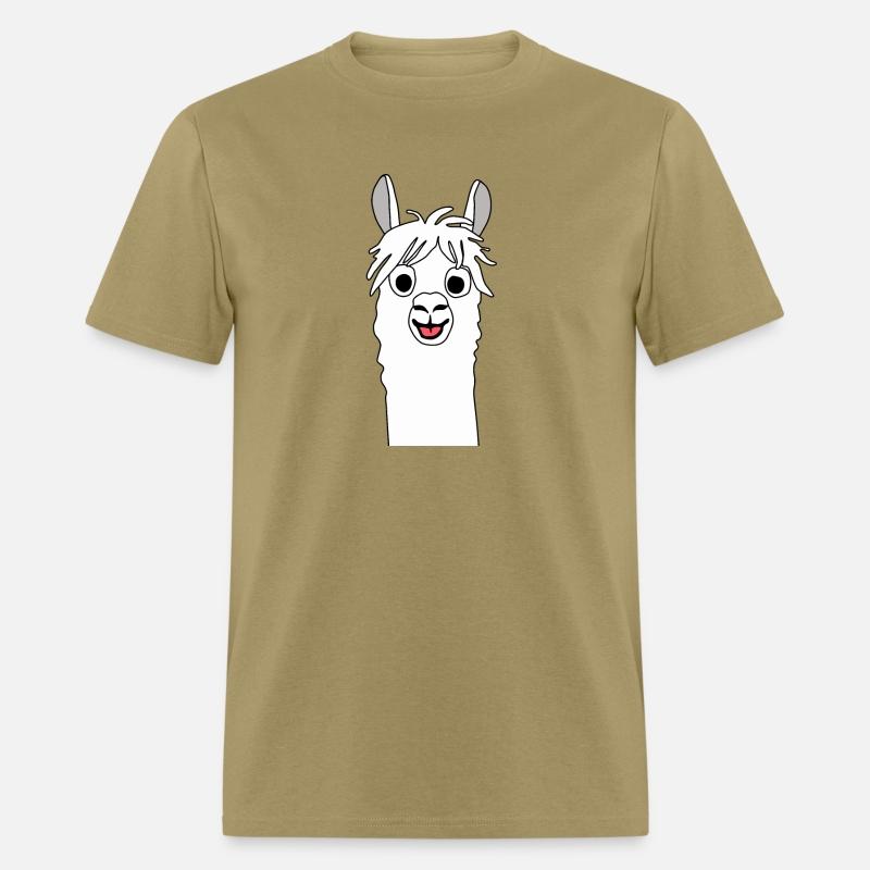 Grinning alpaca comic lama in white with large eye