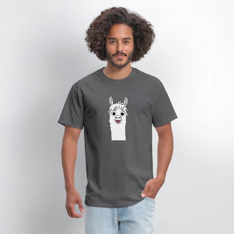 Grinning alpaca comic lama in white with large eye