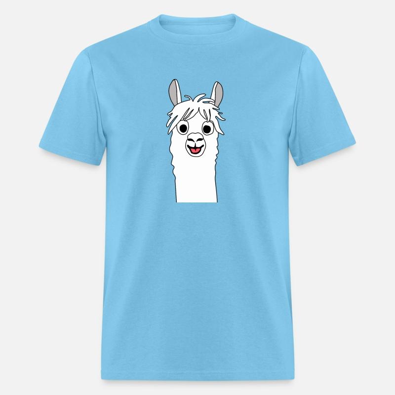 Grinning alpaca comic lama in white with large eye