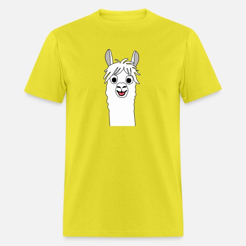 Grinning alpaca comic lama in white with large eye