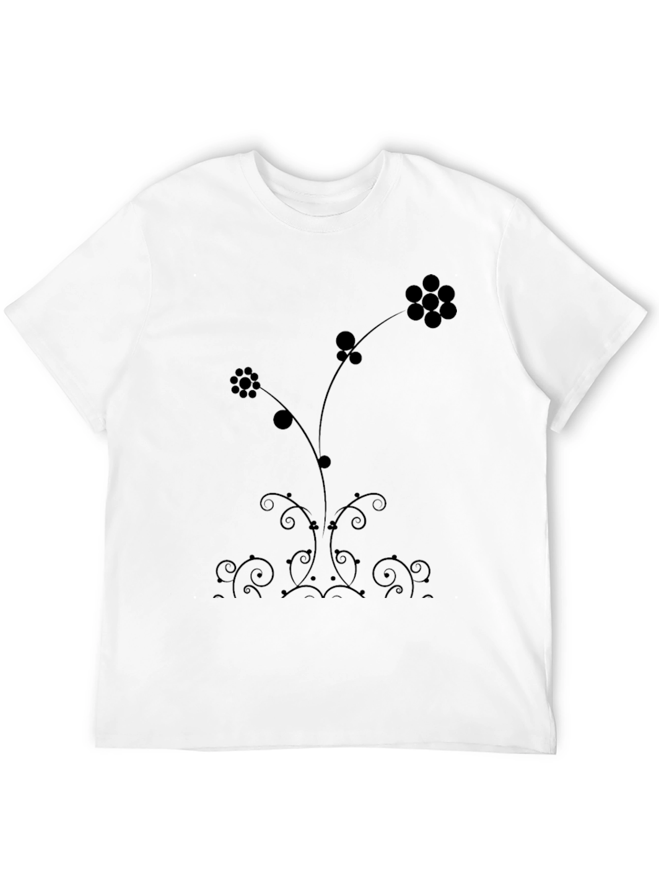 Elegant Floral Print Black T-Shirt