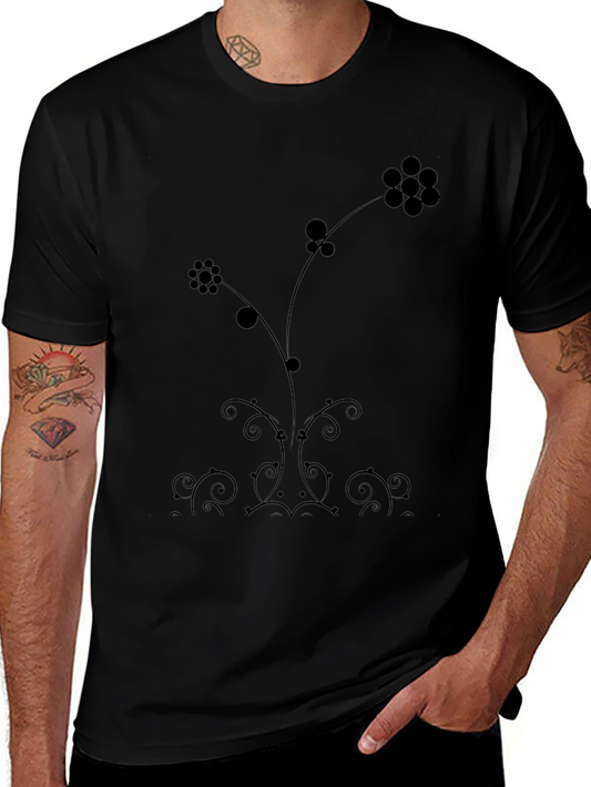 Elegant Floral Print Black T-Shirt