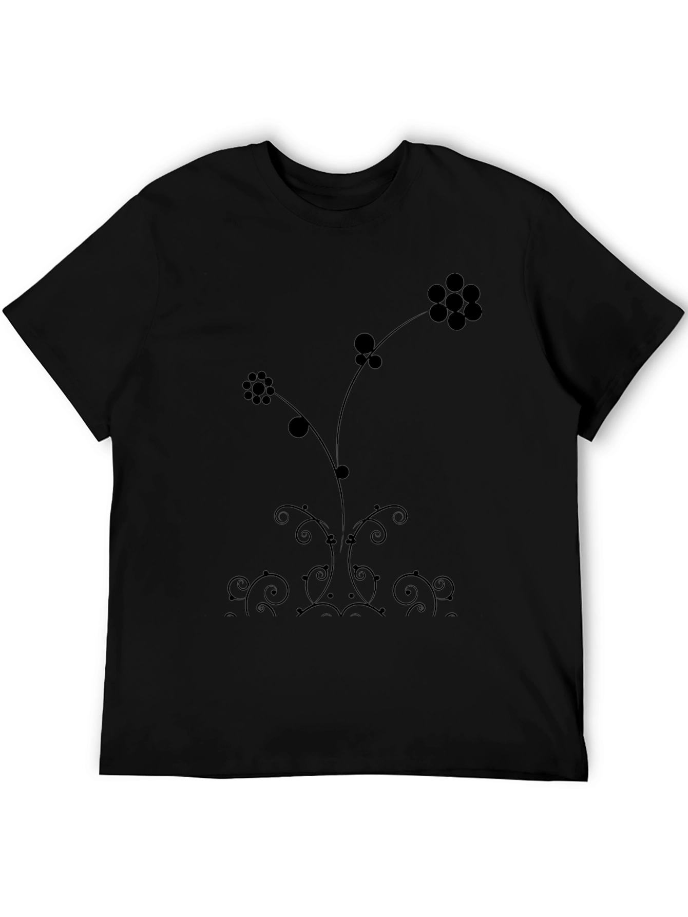 Elegant Floral Print Black T-Shirt
