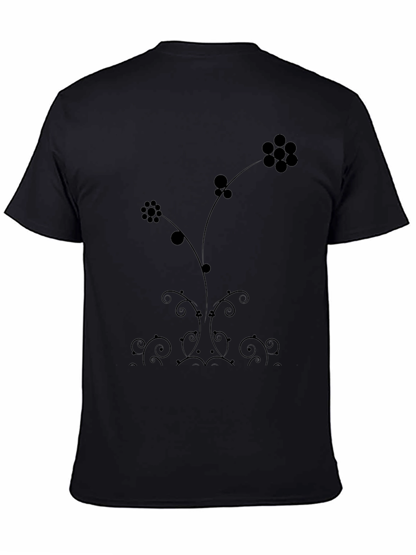 Elegant Floral Print Black T-Shirt