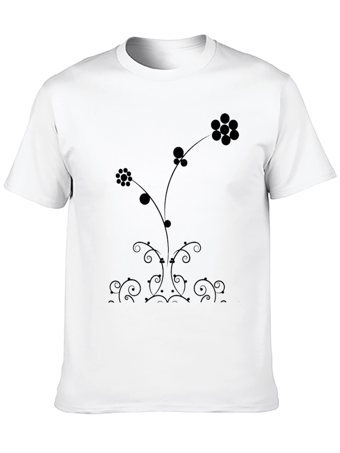 Elegant Floral Print Black T-Shirt