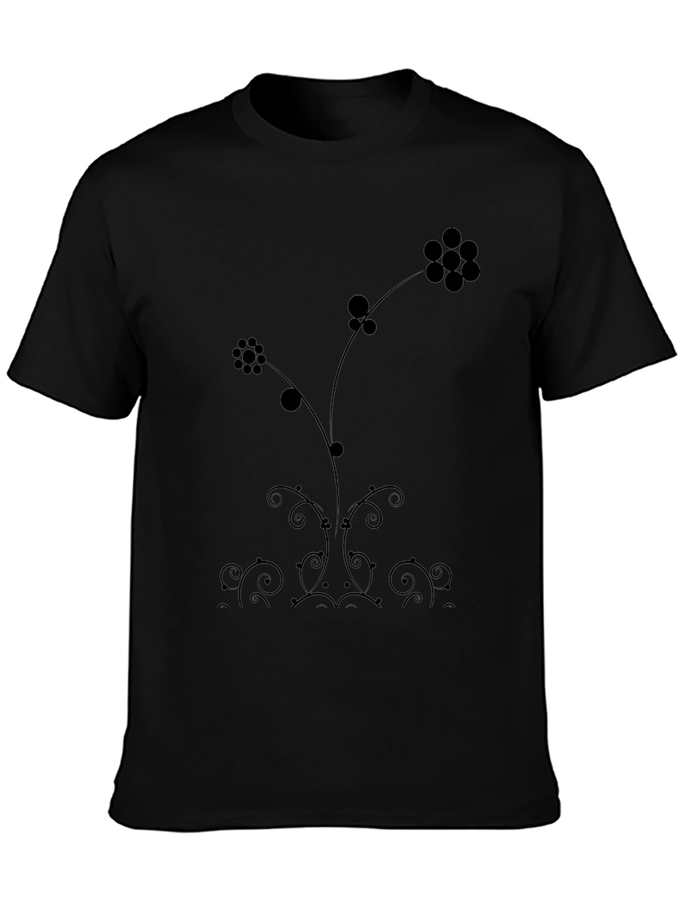 Elegant Floral Print Black T-Shirt