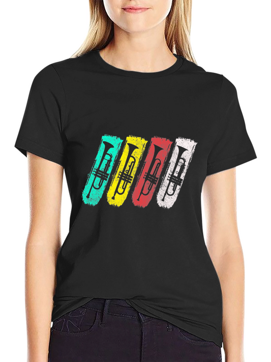 Retro Trumpet Music T-Shirt - Black