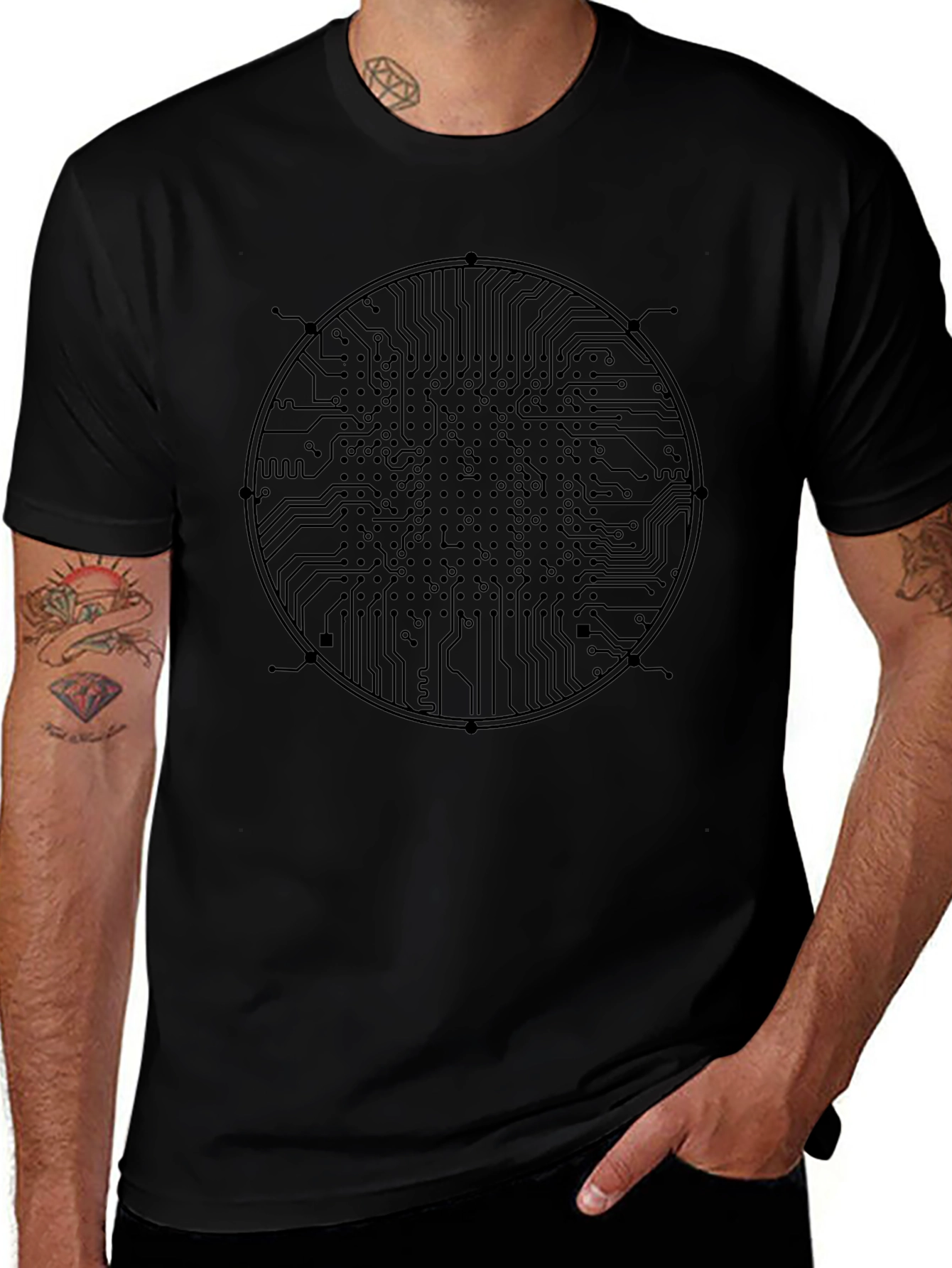Circuit Board Graphic Tee - Black Cotton T-Shirt
